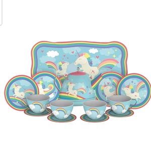 KIDS TEA SET Unicorn 15 PC Tin Tea Set Girls Fun P